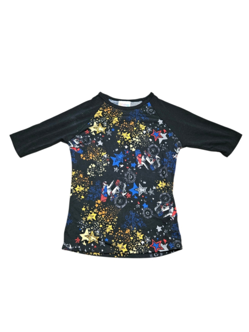 LuLaRoe 4 Black Motocross Stars Sloan Raglan Shirt